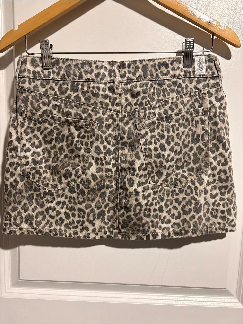 Altar'd State Leopard Print Denim Mini Skirt - Cream and Gray